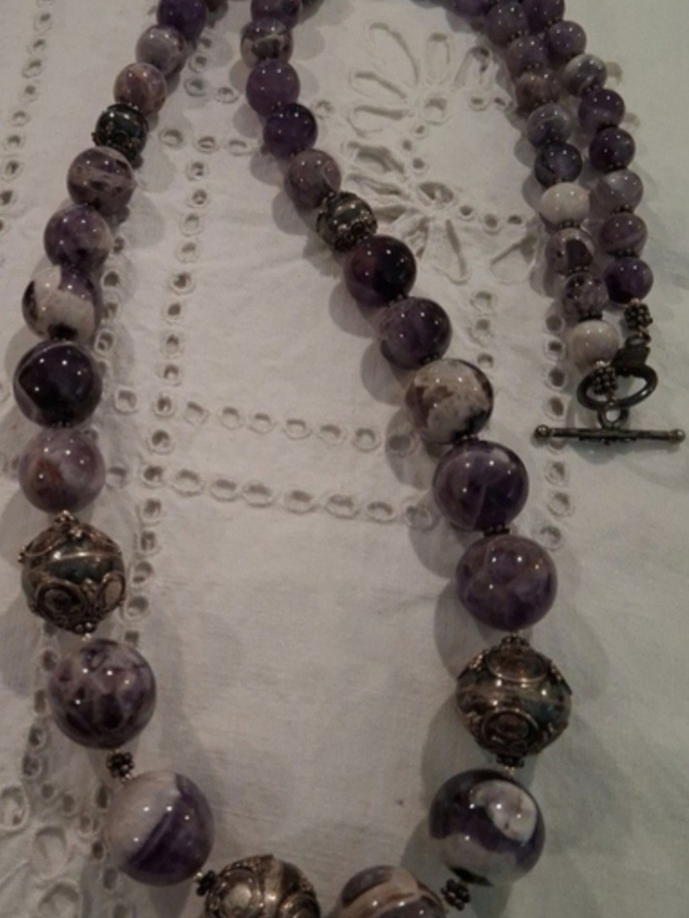 Amethyst Beaded Statement Toggle Necklace - Purple Merav